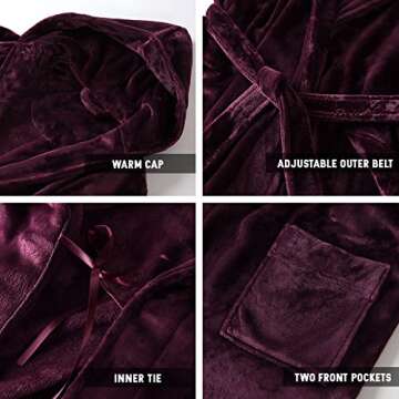 Hellomamma Long Hooded Robe for Women Luxurious Flannel Fleece Full Length Bathrobe Winter Warm Paja...