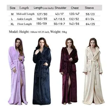 Hellomamma Long Hooded Robe for Women Luxurious Flannel Fleece Full Length Bathrobe Winter Warm Pajamas Shower Nightgown Wine Red X-Large