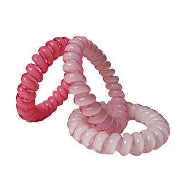 COLOR ZEBRA 1Pack (10pcs) Mixed Rubber Spiral Hair Ties Elastic Coil Hair Ties Phone Cord Hair Bands No Crease Hair Coils (Pink)