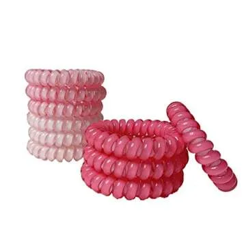 COLOR ZEBRA 1Pack (10pcs) Mixed Rubber Spiral Hair Ties Elastic Coil Hair Ties Phone Cord Hair Bands No Crease Hair Coils (Pink)