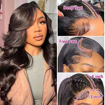 26 Inch Body Wave Lace Front Wigs Human Hair 180% Density 13x4 HD Transparent Lace Front Wigs Pre Plucked Bleached Knots Glueless Brazilian Frontal Wigs Human Hair for Women Natural Black