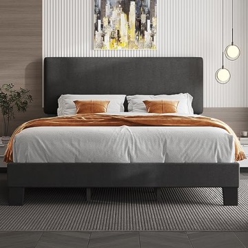 Lifezone King Bed Frame with Adjustable Headboard in Dark Grey, Easy Assembly, Durable Design