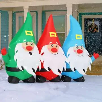 GOOSH 7.5 FT Christmas Inflatable Gnomes Outdoor Decoration Blow Up Yard Three Midgets Holding Hands with Built-in LEDs for Indoor Party Garden Lawn Decor