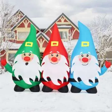 GOOSH 7.5 FT Christmas Inflatable Gnomes Outdoor Decoration Blow Up Yard Three Midgets Holding Hands with Built-in LEDs for Indoor Party Garden Lawn Decor