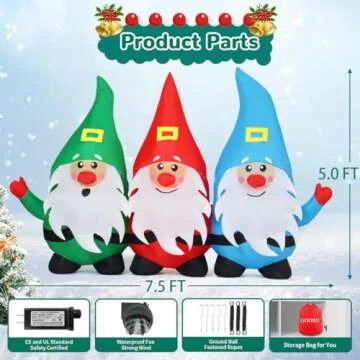 GOOSH 7.5 FT Christmas Inflatable Gnomes Outdoor Decoration Blow Up Yard Three Midgets Holding Hands with Built-in LEDs for Indoor Party Garden Lawn Decor