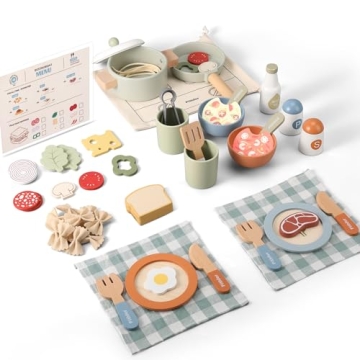 Pithfor Wooden Play Cooking Set - Pretend Cooking Toys for Kids