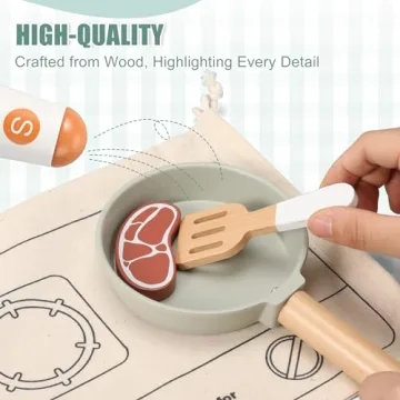 Pithfor Wooden Play Cooking Set for Kids and Toddlers