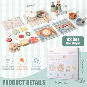 Pithfor Wooden Play Cooking Set for Kids and Toddlers