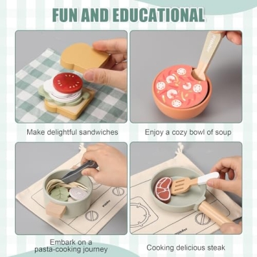 Pithfor Wooden Play Cooking Set for Kids and Toddlers