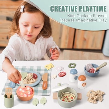 Pithfor Wooden Play Cooking Set for Kids and Toddlers