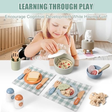 Pithfor Wooden Play Cooking Set for Kids and Toddlers