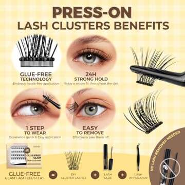LASHVIEW Self Adhesive Lash Clusters Eyelashes,Press-on Lashes 10-16mm Individual Lash Extension Kit with Lash Tweezers,No Glue Needed Natural Self Adhesive DIY Eyelash Extension Kit (40PC)