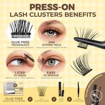 LASHVIEW Self Adhesive Lash Clusters Eyelashes,Press-on Lashes 10-16mm Individual Lash Extension Kit with Lash Tweezers,No Glue Needed Natural Self Adhesive DIY Eyelash Extension Kit (40PC)