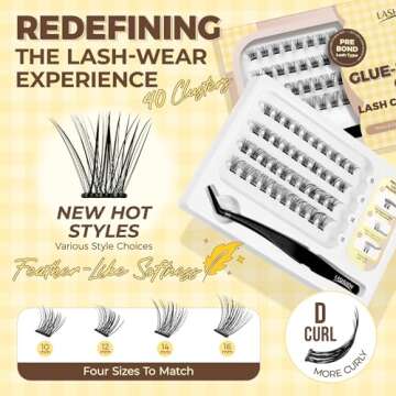 LASHVIEW Self Adhesive Lash Clusters Eyelashes,Press-on Lashes 10-16mm Individual Lash Extension Kit with Lash Tweezers,No Glue Needed Natural Self Adhesive DIY Eyelash Extension Kit (40PC)