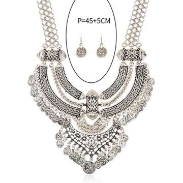 Coin Bib Metal Alloy Collors Statement Necklace For Women Silver Big Bohemian Vintage Chunky Tassel Necklaces Punk Ethnic Style Jewelry