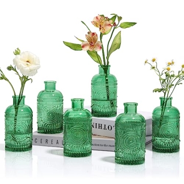 ComSaf Vintage Glass Bud Vases Set of 6 for Home Decor