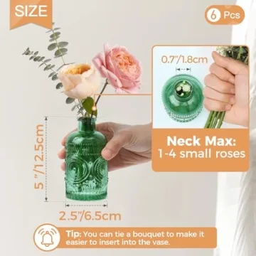 ComSaf Vintage Glass Bud Vases Set of 6 for Home Decor