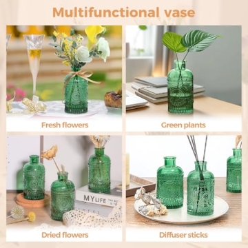 ComSaf Vintage Glass Bud Vases Set of 6 for Home Decor
