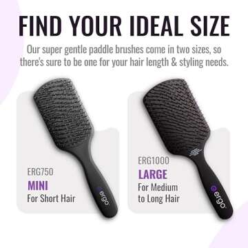 Ergo Super Gentle Mini Paddle Brush for Blow Drying - Hair Brushes for Women with Thick or Thin Hair - Dual Hairbrush for Women - Detangler Hair Brush - Gently Detangles Curly or Wet Hair - ERG750