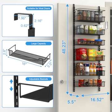 VyGrow Over the Door Pantry Organizer, 6-Tier Over the Door Organizer with Adjustable Basket, Pantry...