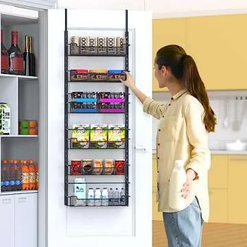 VyGrow Over the Door Pantry Organizer, 6-Tier Over the Door Organizer with Adjustable Basket, Pantry Door Organization for Pantry Kitchen Storage Room Spice Rack, Black