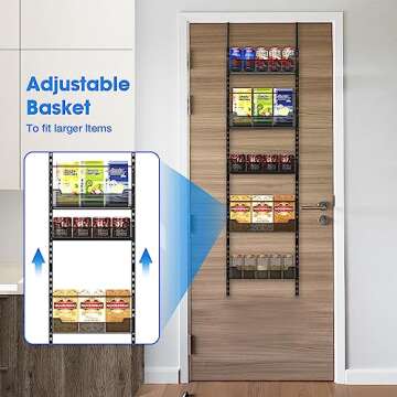 VyGrow Over the Door Pantry Organizer, 6-Tier Over the Door Organizer with Adjustable Basket, Pantry Door Organization for Pantry Kitchen Storage Room Spice Rack, Black