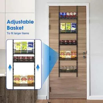 VyGrow Over the Door Pantry Organizer, 6-Tier Over the Door Organizer with Adjustable Basket, Pantry Door Organization for Pantry Kitchen Storage Room Spice Rack, Black