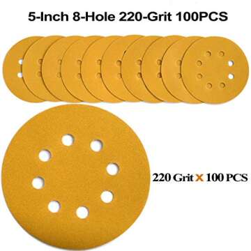 Aiyard 5-Inch Hook and Loop Sanding Discs 220-Grit Pack