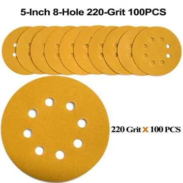 Aiyard 5-Inch Hook and Loop Sanding Discs 220-Grit Pack