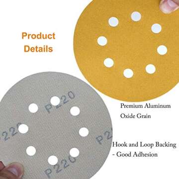 Aiyard 5-Inch Hook and Loop Sanding Discs 220-Grit Pack