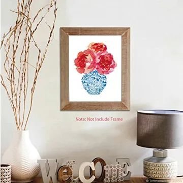 Chinoiserie Plant Wall Art Print, Chinese Blue White Porcelain Vase Canvas Wall Art (8"x10"x6 pcs, Unframed), Watercolor Flowers Botanical Plant Art Print for Bedroom Farmhouse Garden Decoration