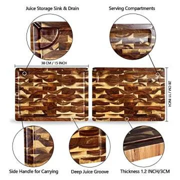 End Grain Butcher Block 15"x11", Premium Acacia Wood Cutting Board with Juice Groove, TJ POP Medium ...