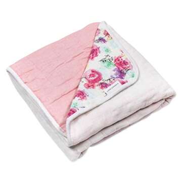 HonestBaby Quilted Baby Blankets Reversible Organic Cotton for Infant Boys, Girls, Unisex, Rose Blos...