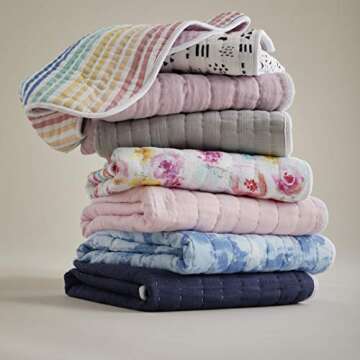 HonestBaby Quilted Baby Blankets Reversible Organic Cotton for Infant Boys, Girls, Unisex, Rose Blossom/Dip Dye, One Size