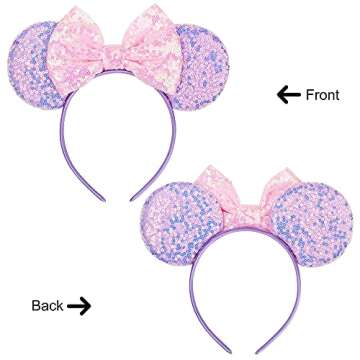 Eisyaa Mouse Ears Bow Headbands, Purple Rapunzel Inspired Minnie Ears, Princess headband Cosplay Costume for Women & Girls,One Size Fits All (Purple)