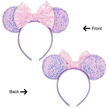 Eisyaa Mouse Ears Bow Headbands, Purple Rapunzel Inspired Minnie Ears, Princess headband Cosplay Costume for Women & Girls,One Size Fits All (Purple)