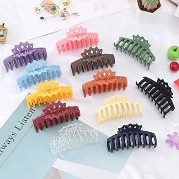 12pcs Large Hair Claw Clips for Women, Matte Big Hair Claw for Thick Hair, Big Banana Clips for Thin Hair,4.3'' Claw Clips Strong Nonslip for Long Curly Hair Styling Accessories, 12 Color