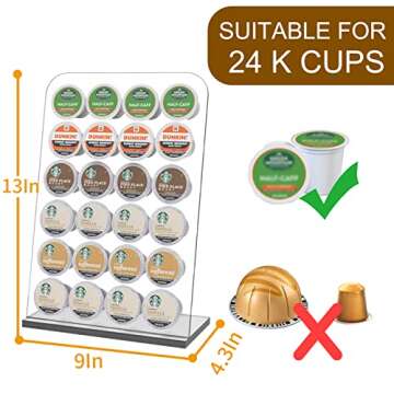 Coffee Pod Holders for 24 K-Cups, Clear Acrylic K Cup Holder Compatible with Keurig Pods, Modern K Cup Organizer Rack For Home Office Coffee Station Counter Storage