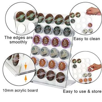 Coffee Pod Holders for 24 K-Cups, Clear Acrylic K Cup Holder Compatible with Keurig Pods, Modern K Cup Organizer Rack For Home Office Coffee Station Counter Storage