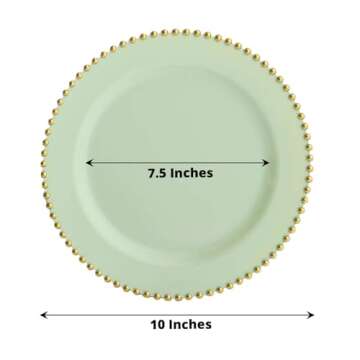Efavormart 10 Pack Sage Green Plastic Dinner Plates with Gold Beaded Rim, Round Disposable Party Plates - 10"
