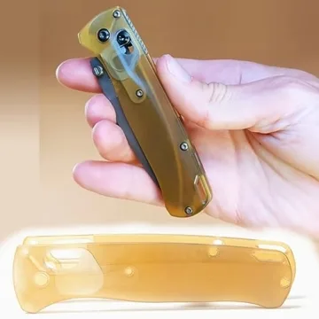 A Pair of Knife Handle Ultem Frag Scales Cover Clothes + Titanium Gold Screws Set + Clip + Thumb Studs Set Fit for Benchmade Bugout 535 Attachments Replacement