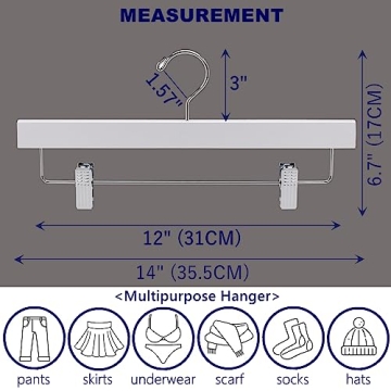 Amber Home 24 Pack White Wooden Pants Hangers with Clips, Wood Skirt Hangers Trouser Hangers for Jeans, Slacks, Shorts with 2-Adjustable Clips
