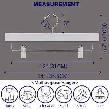 Amber Home 24 Pack White Wooden Pants Hangers with Clips, Wood Skirt Hangers Trouser Hangers for Jeans, Slacks, Shorts with 2-Adjustable Clips