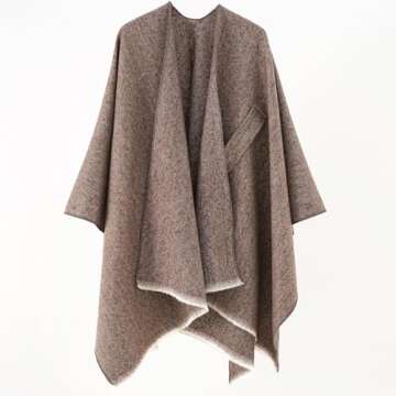 amocane Women's Shawl Wrap Poncho Warm Cape Cardigan Open Front Elegant Shawls for Spring Fall Winter (Brown)