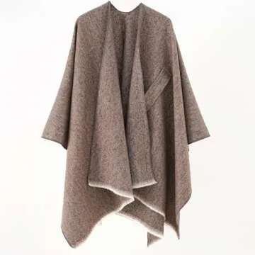 amocane Women's Shawl Wrap Poncho Warm Cape Cardigan Open Front Elegant Shawls for Spring Fall Winter (Brown)