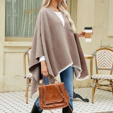 amocane Women's Shawl Wrap Poncho Warm Cape Cardigan Open Front Elegant Shawls for Spring Fall Winter (Brown)