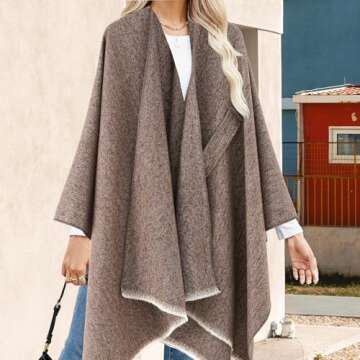 amocane Women's Shawl Wrap Poncho Warm Cape Cardigan Open Front Elegant Shawls for Spring Fall Winter (Brown)