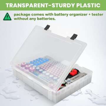 Battery Organizer Storage Holder- Batteries Case Containers Box with Tester Checker BT-168. Garage O...