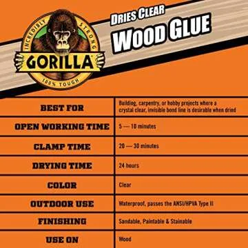 Gorilla Dries Clear Wood Glue, 4oz Bottle (Pack of 2)