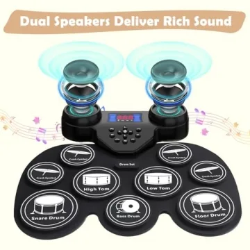 Electric Drum Set with Colorful LED Lights and MIDI